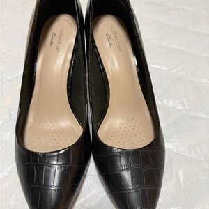 Clarks Black Croc-Patterned Heels